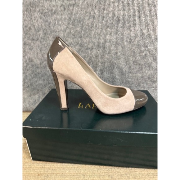 Lauren Ralph Lauren Shoes - Lauren Ralph Lauren Suede Patent Leather Cap Toe Pumps Beige Taupe 8B